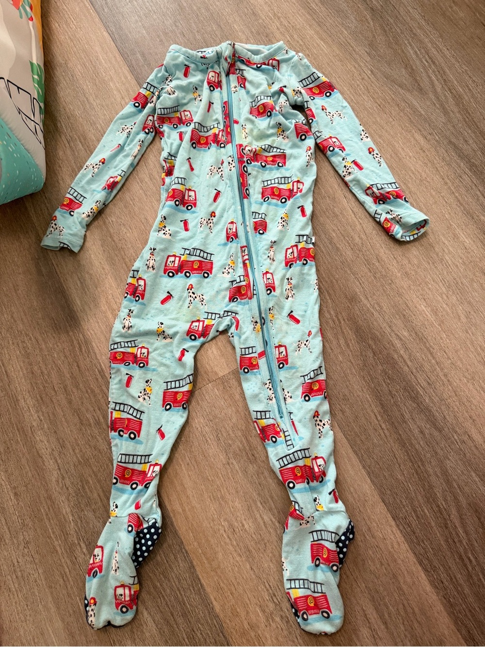 Kids Light Blue Fire Truck One-Piece Pajamas